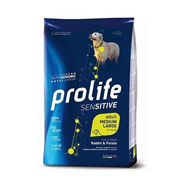 Prolife Cane Adulto Sensibile Medio/Grande Coniglio e Patata 10 Kg Prolife Cane Adulto Sensibile Medio/Grande Coniglio e Patata 10 Kg